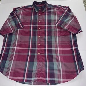 Dior Men’s Burgundy, Teal and Navy Plaid Short-Sleeve Button-Down Shirt